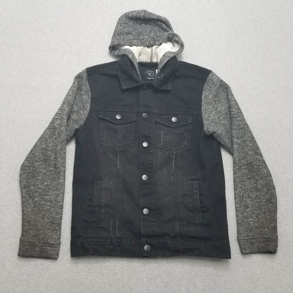 Original Use Jacket Mens Small Black Hooded Pockets Buttons Outdoor Casual